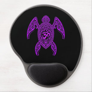 Purple Om Sea Turtle on Black Gel Mouse Pad
