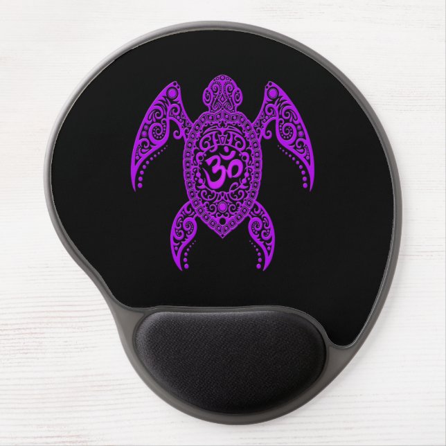 Purple Om Sea Turtle on Black Gel Mouse Pad (Front)
