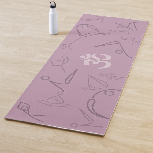 Purple Om Yoga Poses Lineart Pattern Yoga Mat