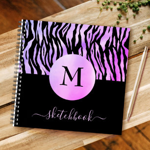 Purple Ombre Animal Print Monogram Sketchbook Glam Notebook