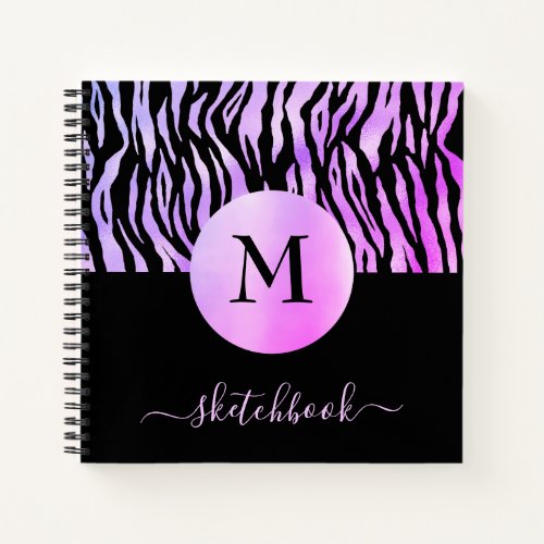 Purple Ombre Animal Print Monogram Sketchbook Glam Notebook