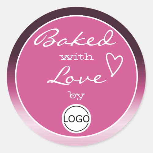 Purple Ombre Baked with Love Circle Logo Template Classic Round Sticker