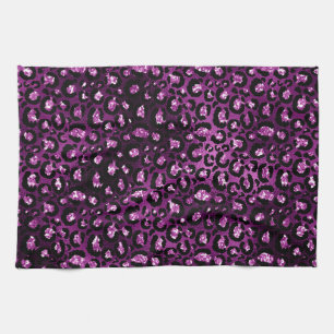Purple Ombre & Black Glam Glitter Leopard Spots Kitchen Towel