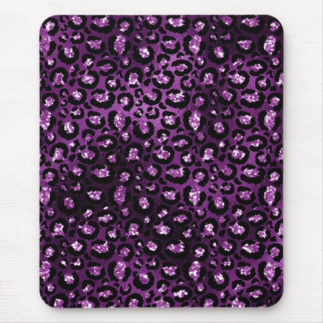 Purple Ombre & Black Glam Glitter Leopard Spots Mouse Pad (Front)