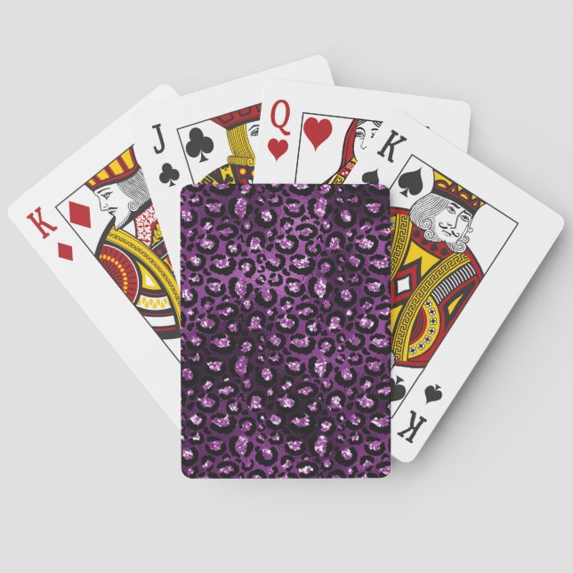 Purple Ombre & Black Glam Glitter Leopard Spots Poker Cards (Back)