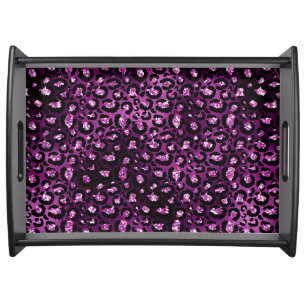 Purple Ombre & Black Glam Glitter Leopard Spots Serving Tray