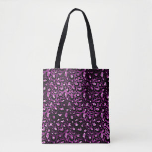 Purple Ombre & Black Glam Glitter Leopard Spots Tote Bag