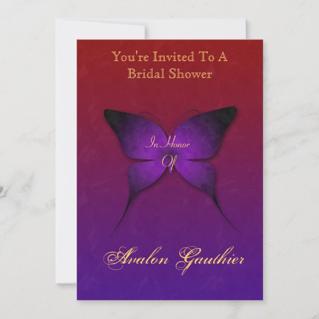 Purple Ombre Butterfly Bridal Shower Invitation (Front)