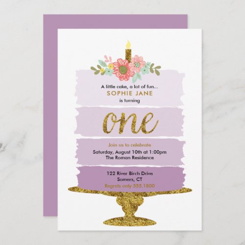 Purple Ombre Cake First Birthday Invitation