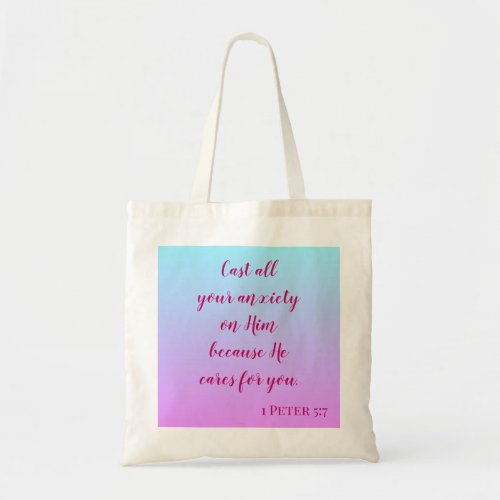 Purple Ombre Cast Your Anxiety on God Tote Bag