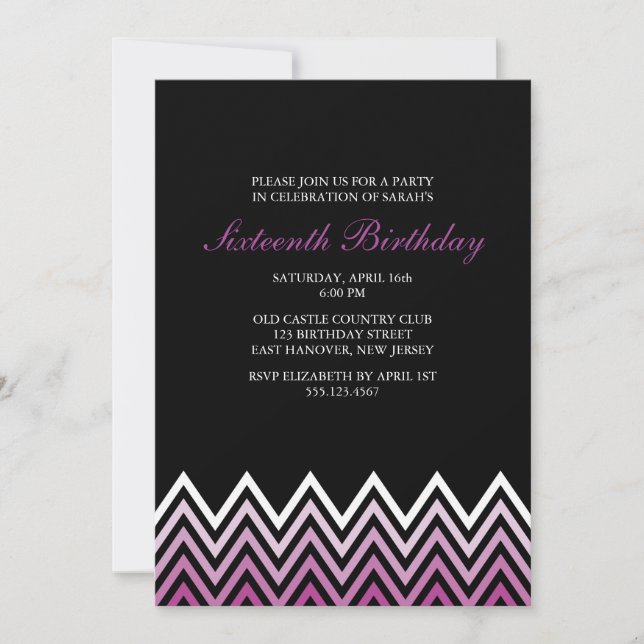 Purple Ombre Chevrons Birthday Invitation (Front)
