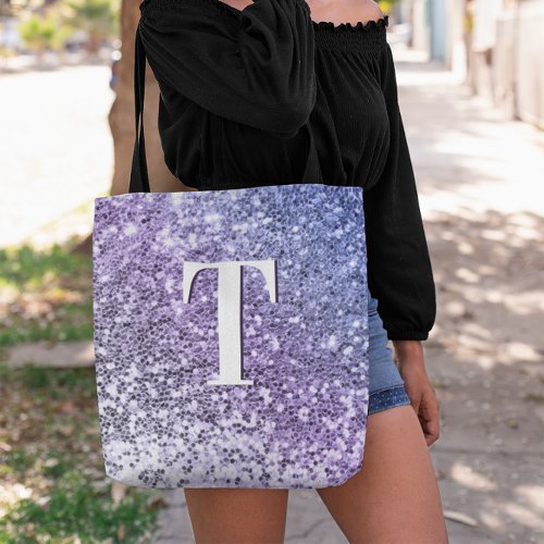 Purple Ombre Chunky Glitter Monogrammed Tote Bag