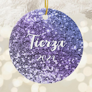 Purple Ombre Chunky Glitter Personalized Ceramic Ornament