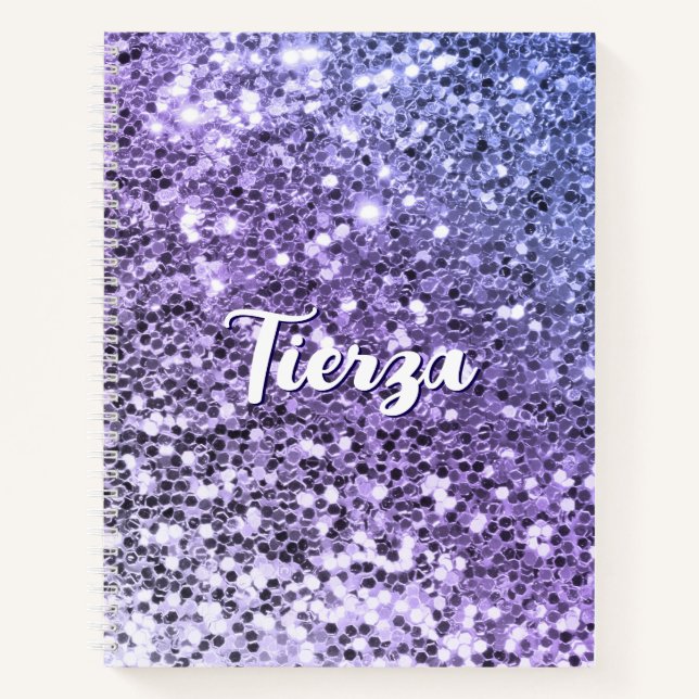 Purple Ombre Chunky Glitter Personalized Notebook (Front)