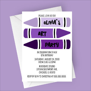 Purple Ombre Crayons Art Birthday Party Invitation