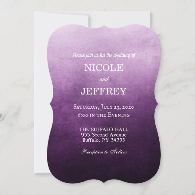 Purple Ombre Elegant Custom Wedding Invitation (Front)