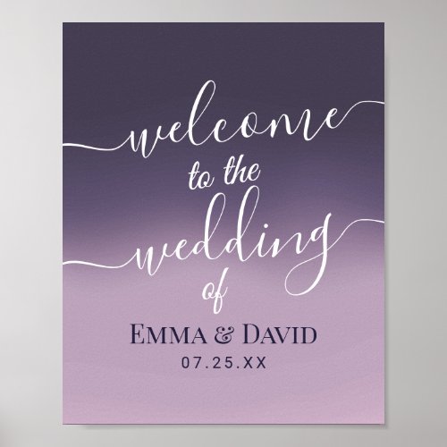 Purple Ombre Elegant Wedding Welcome Poster