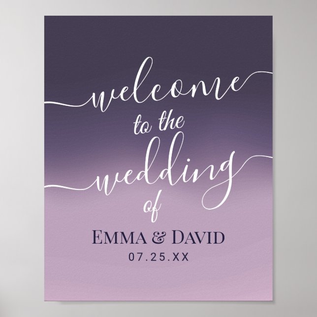 Purple Ombre Elegant Wedding Welcome Poster (Front)