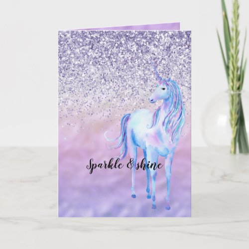 Purple Ombre Eyelashes Glitter Unicorn Card