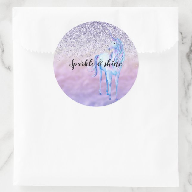 Purple Ombre Eyelashes Glitter Unicorn Classic Round Sticker (Bag)