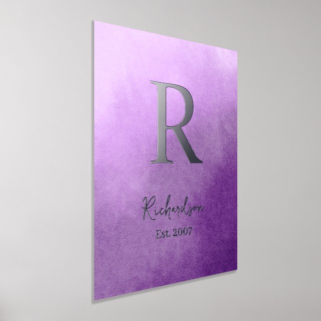 Purple Ombre Family Name Year Established Real Foil Prints (Laydown)