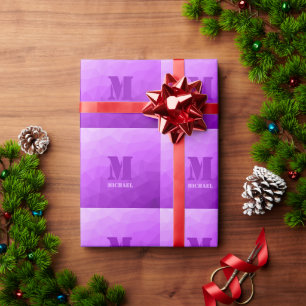 Purple ombre geometric mesh pattern Monogram Wrapping Paper