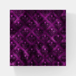 Purple Ombre Glam Glitter Damask Pattern Paperweight