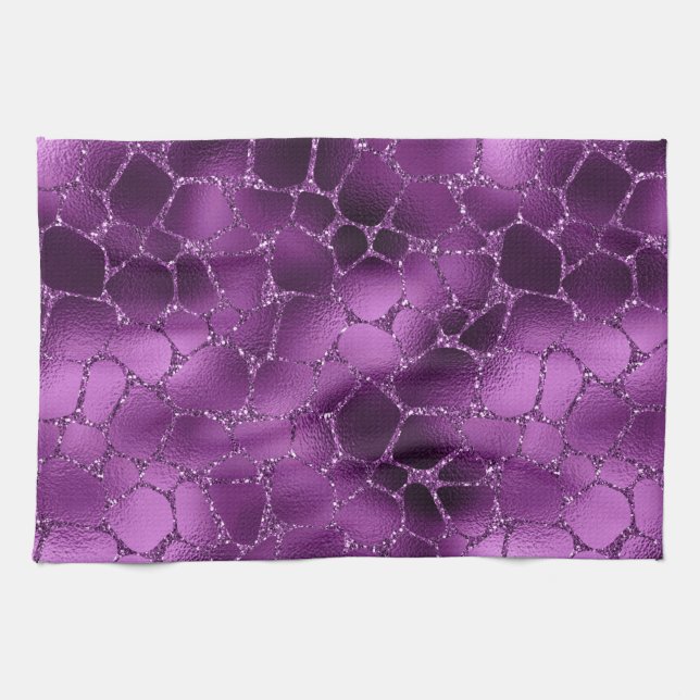 Purple Ombre Glam Glitter Giraffe Spots Pattern Kitchen Towel (Horizontal)