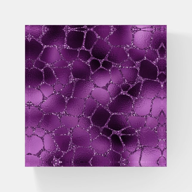 Purple Ombre Glam Glitter Giraffe Spots Pattern Paperweight (Front)