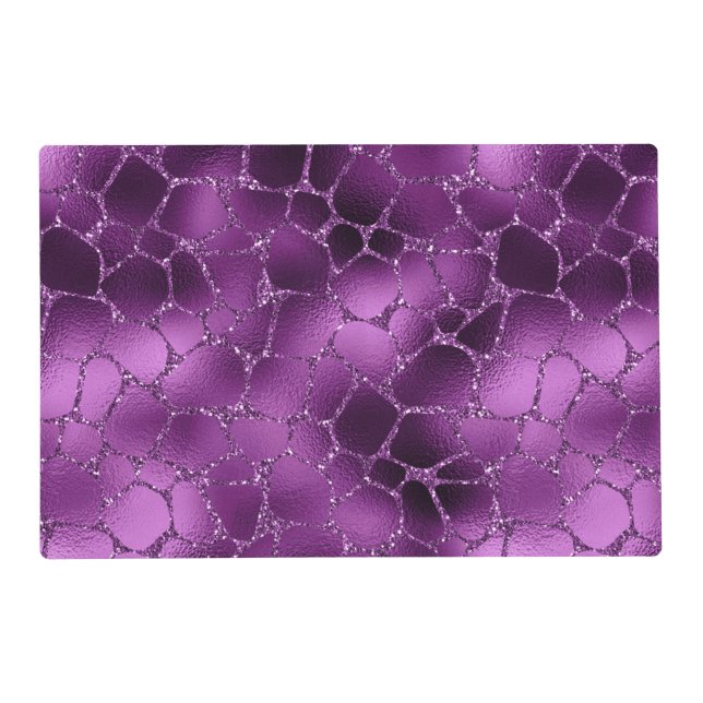 Purple Ombre Glam Glitter Giraffe Spots Pattern Placemat (Front)