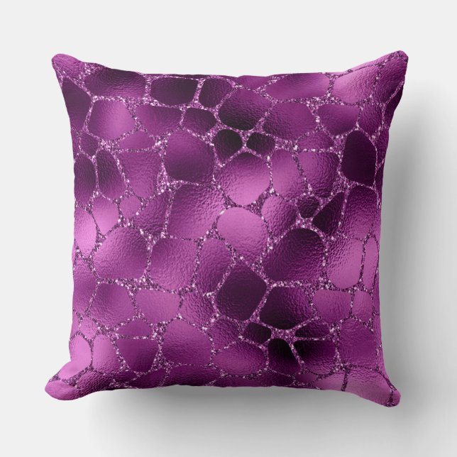 Purple Ombre Glam Glitter Giraffe Spots Pattern Throw Pillow (Front)