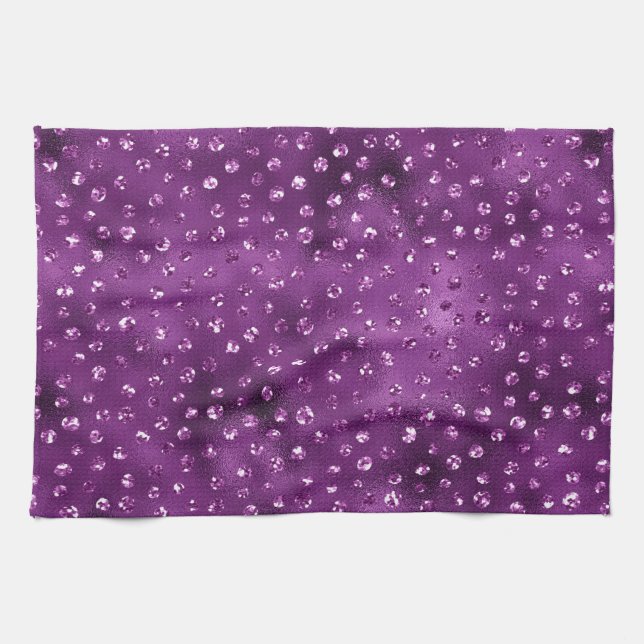 Purple Ombre Glam Glitter Polka Dots Pattern Kitchen Towel (Horizontal)