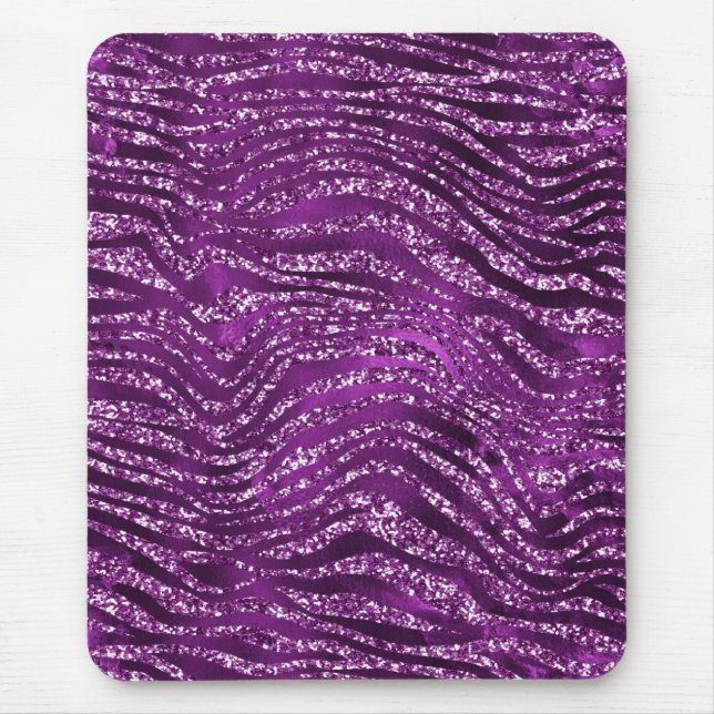 Purple Ombre Glam Glitter Tiger Stripes Pattern Mouse Pad (Front)