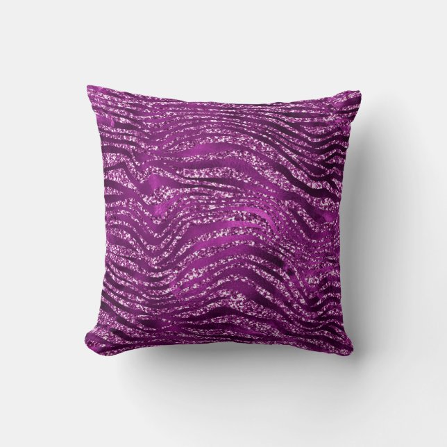 Purple Ombre Glam Glitter Tiger Stripes Pattern Throw Pillow (Front)