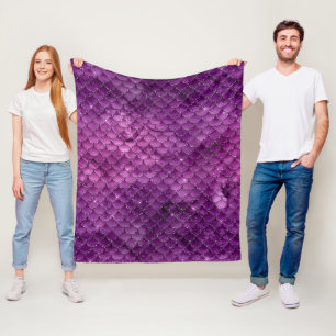 Purple Ombre Glam Mermaid Scales Pattern Fleece Blanket