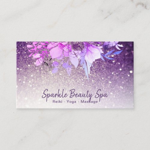  Purple Ombre Glitter Beauty Floral Spa Business Card