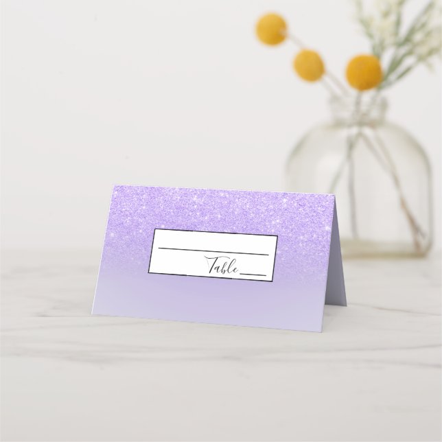 purple ombre glitter lilac pastel color block place card (Front)