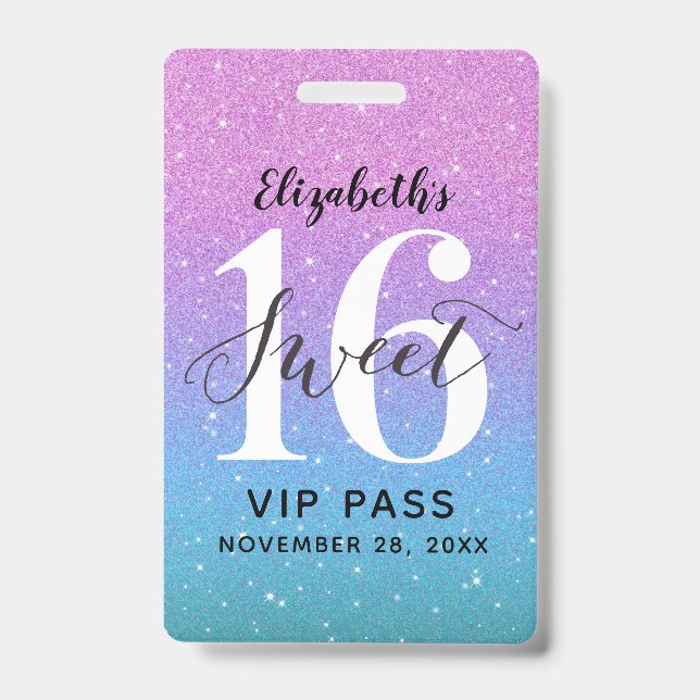 Purple Ombre Glitter sweet 16 Birthday VIP  Badge (Front)
