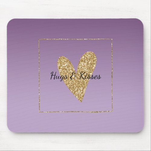 Purple Ombre Gold Glitter Heart Mouse Pad