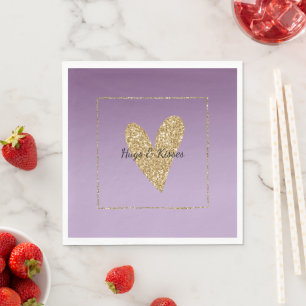 Purple Ombre Gold Glitter Heart Napkins