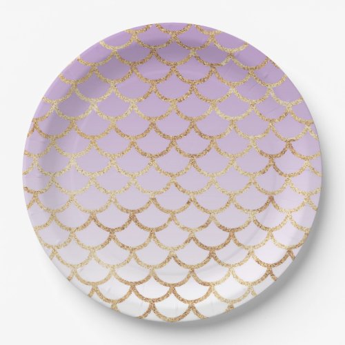 Purple Ombre  Gold Glitter Mermaid Scales Paper Plates