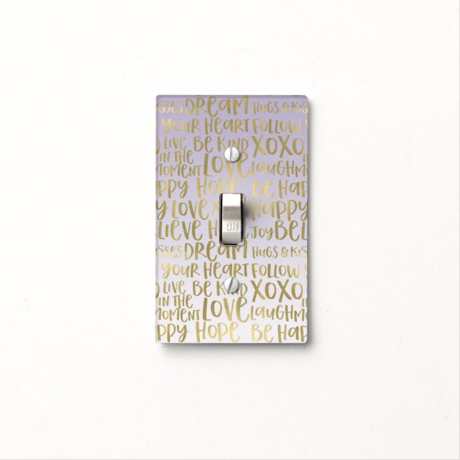 Purple Ombre Gold Inspirational Words Light Switch Cover (In Situ)