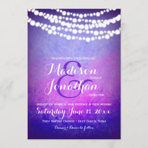 Purple Ombre Hanging Fairy Twinkle Lights Wedding Invitation