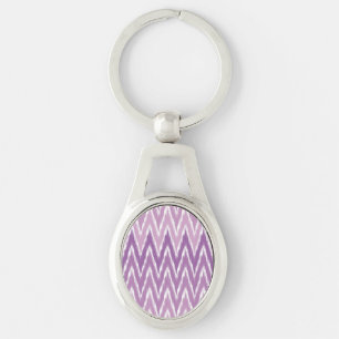 Purple Ombre Ikat Chevron Zig Zag Stripes Pattern Keychain