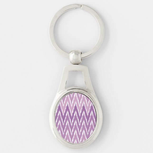 Purple Ombre Ikat Chevron Zig Zag Stripes Pattern Keychain (Front)