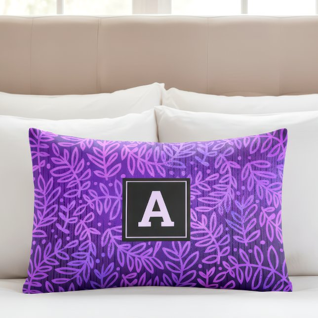 Purple ombre leaf pattern monogram bold modern pillow case (Creator Uploaded)
