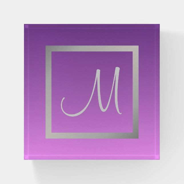 Purple Ombre Metallic Silver Monogram Paperweight (Front)
