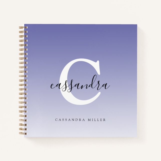Purple Ombre Modern Monogrammed Script Name Notebook (Front)