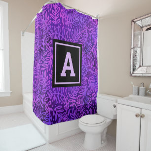 Purple ombre monogram leaf pattern bold modern shower curtain