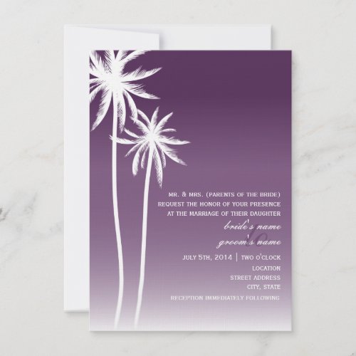 Purple Ombré Palm Trees Beach Wedding Personalized Invitations